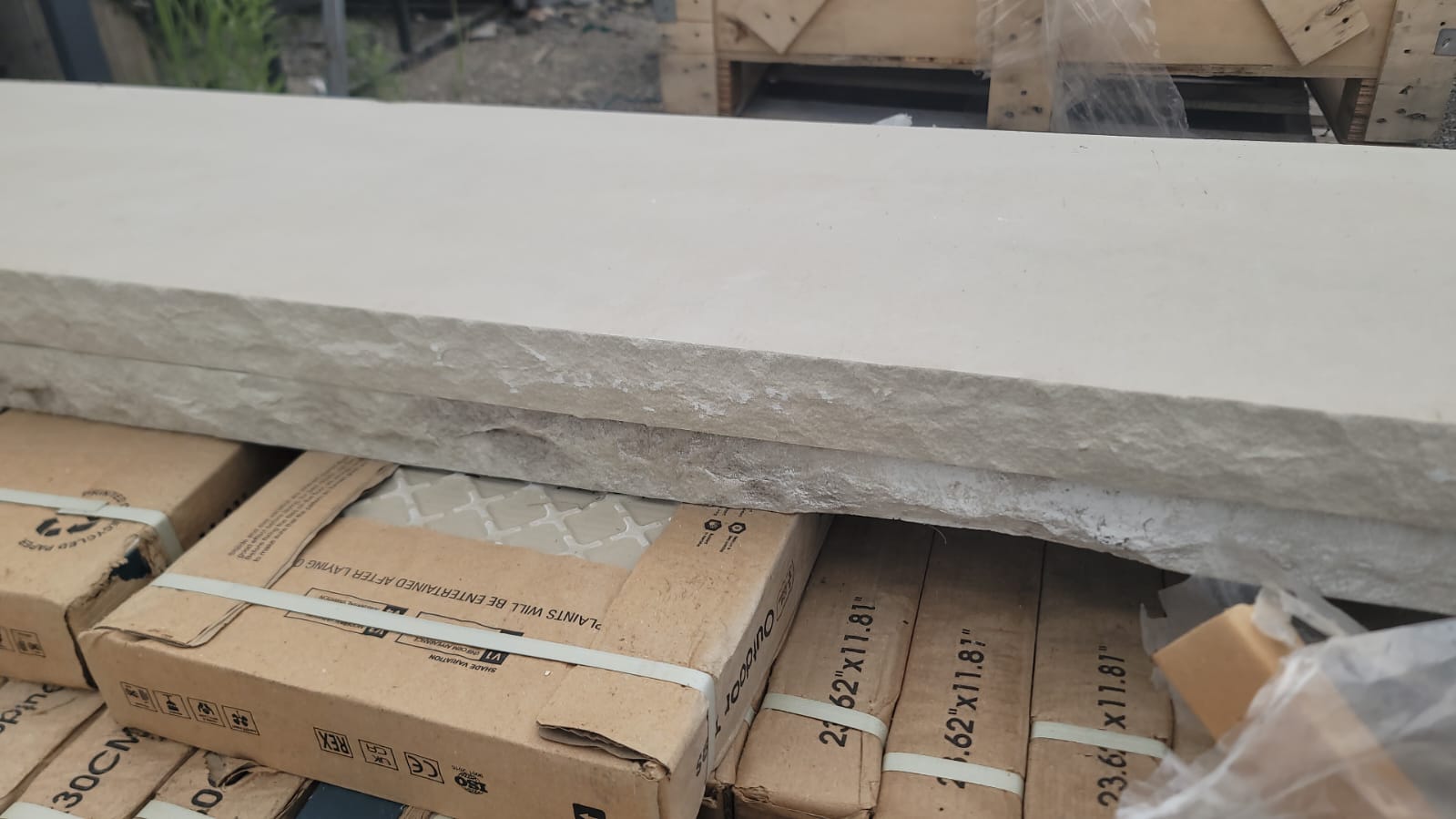 Pristine white natural stone coping